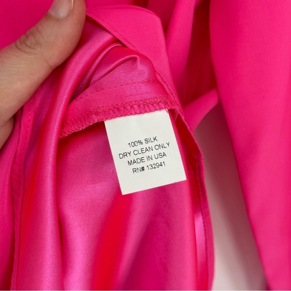 Amanda Uprichard Large Silk Jeweled Collar Blouse Pink Pearl Rhinestone Holiday - Picture 7 of 7